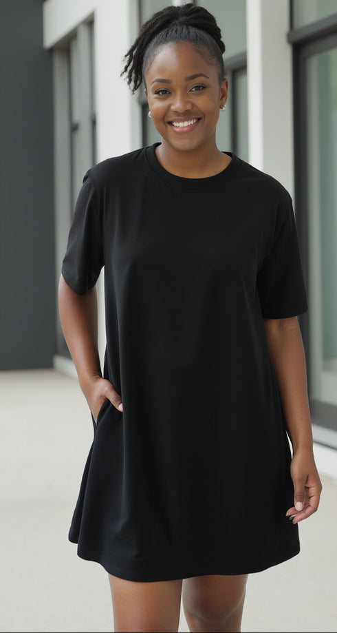 Essential Tee Dress With Pockets - Black